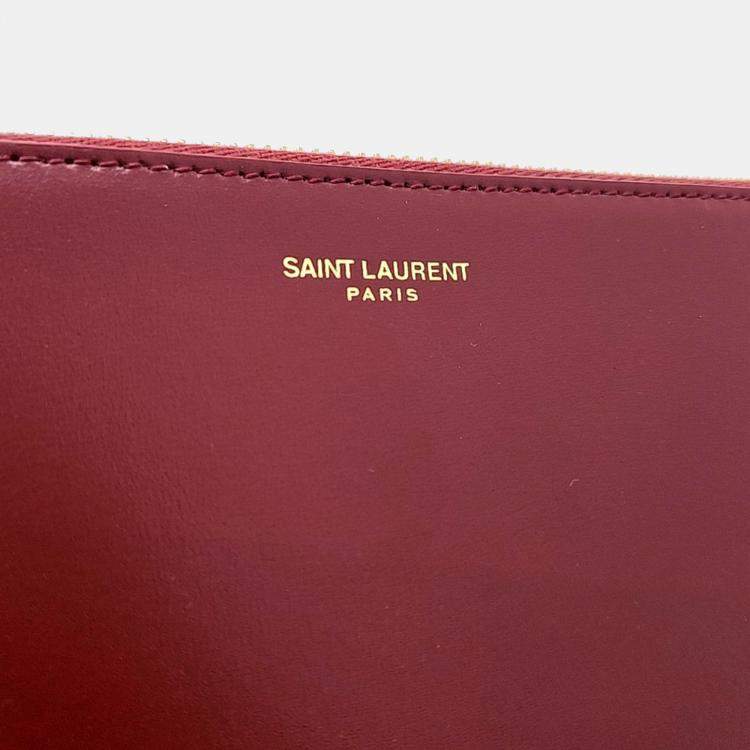 Pre Owned Saint Laurent Red Leather Clutch