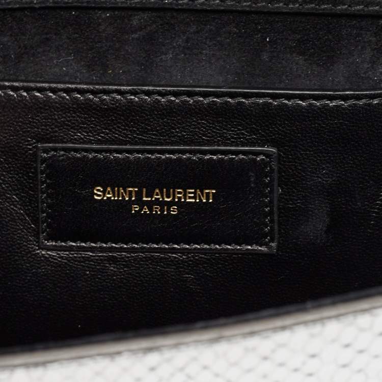Pre Owned Saint Laurent Silver Python Kate Monogram Clutch