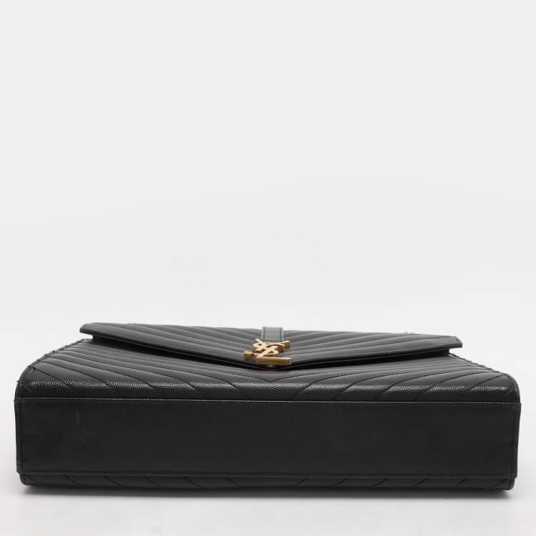 Pre Owned Saint Laurent Black Chevron Leather Large Monogram Envelope Shoulder Bag