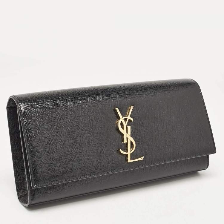 Pre Owned Saint Laurent Black Leather Monogram Cassandre Clutch