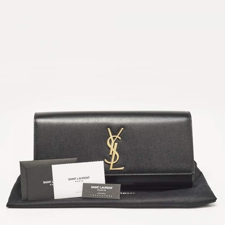 Pre Owned Saint Laurent Black Leather Monogram Cassandre Clutch