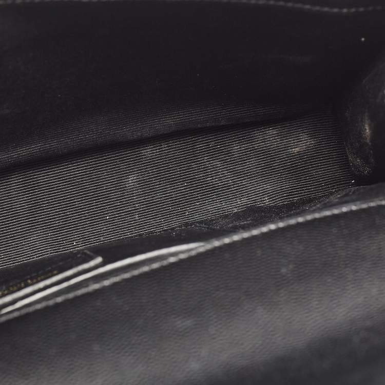Pre Owned Saint Laurent Black Leather Monogram Cassandre Clutch