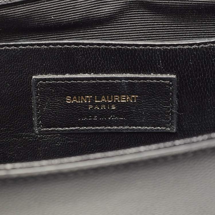 Pre Owned Saint Laurent Black Leather Monogram Cassandre Clutch