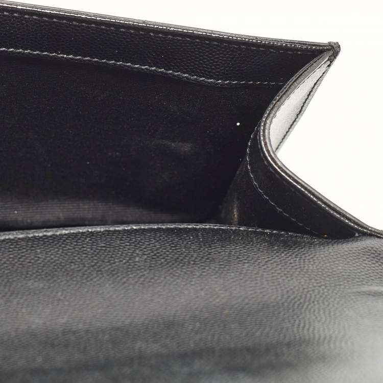 Pre Owned Saint Laurent Black Leather Monogram Cassandre Clutch