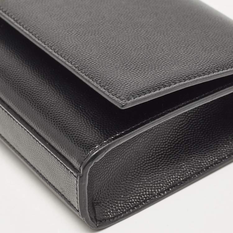 Pre Owned Saint Laurent Black Leather Monogram Cassandre Clutch