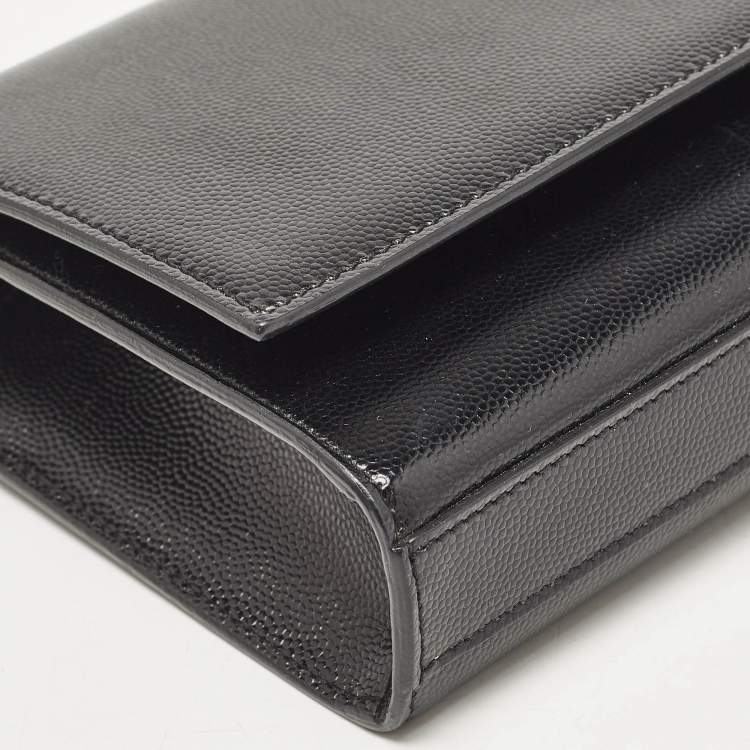 Pre Owned Saint Laurent Black Leather Monogram Cassandre Clutch