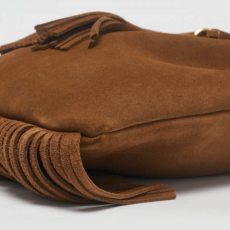 Pre Owned Saint Laurent Brown Suede Tassle Fringe Bucket Bag