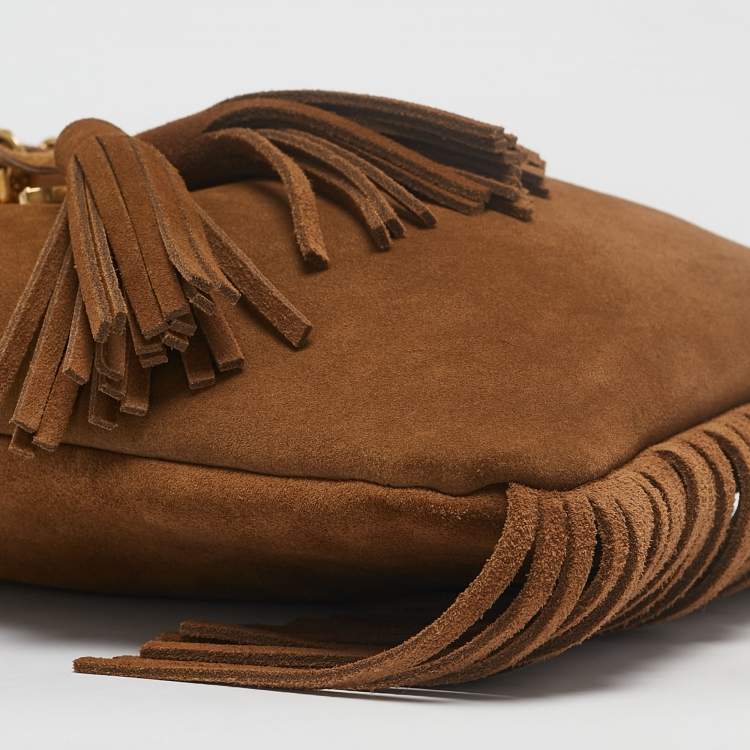 Pre Owned Saint Laurent Brown Suede Tassle Fringe Bucket Bag