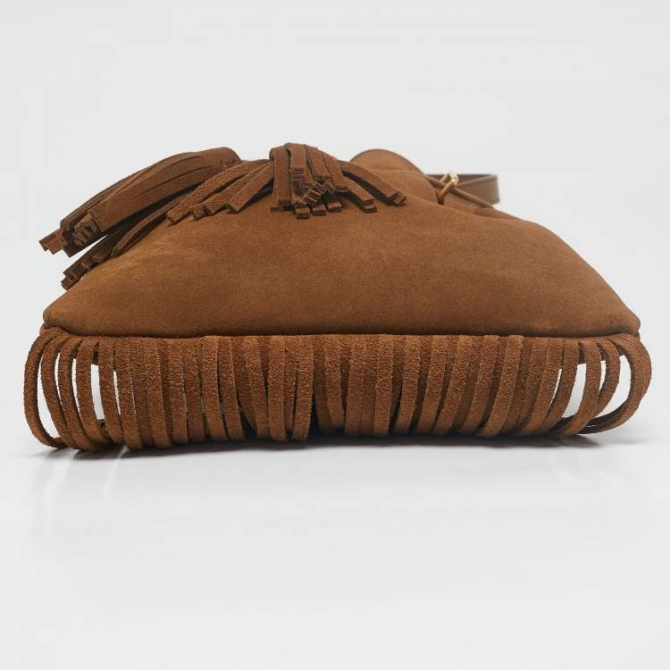 Pre Owned Saint Laurent Brown Suede Tassle Fringe Bucket Bag