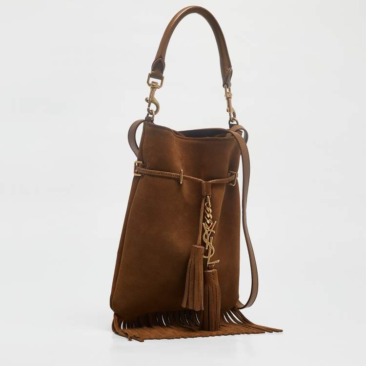 Pre Owned Saint Laurent Brown Suede Tassle Fringe Bucket Bag