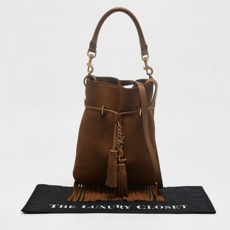 Pre Owned Saint Laurent Brown Suede Tassle Fringe Bucket Bag