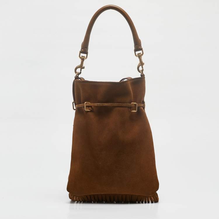Pre Owned Saint Laurent Brown Suede Tassle Fringe Bucket Bag