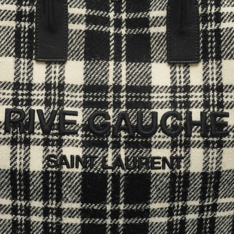 Pre Owned Saint Laurent Black/Cream Checkered Tweed Rive Gauche Vertical Tote