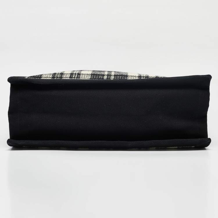 Pre Owned Saint Laurent Black/Cream Checkered Tweed Rive Gauche Vertical Tote