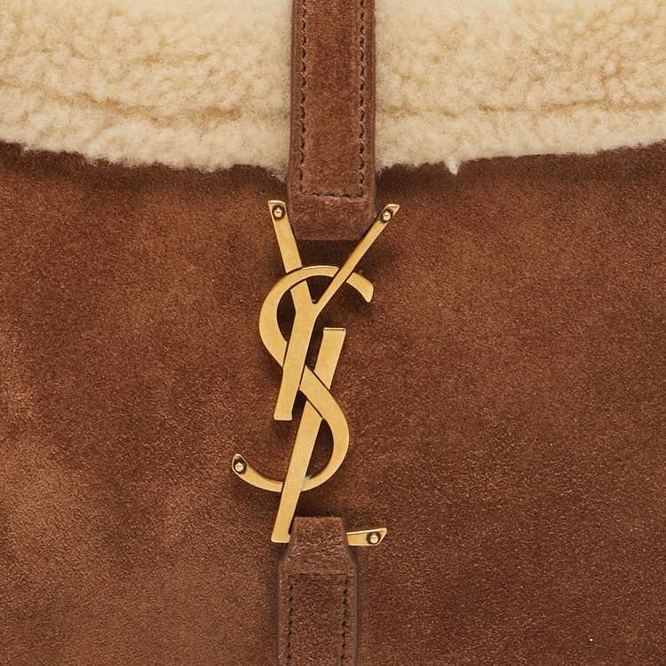 Pre Owned Saint Laurent Brown Suede and Shearling LE 5 À 7 Shoulder Bag