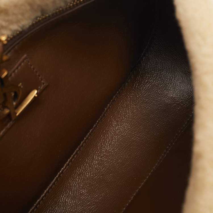 Pre Owned Saint Laurent Brown Suede and Shearling LE 5 À 7 Shoulder Bag