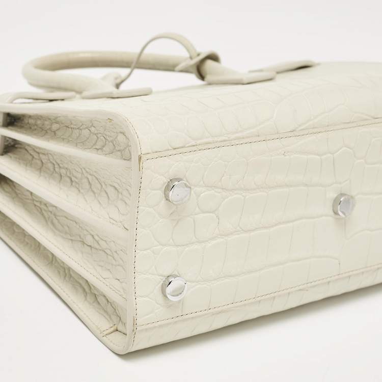 Pre Owned Saint Laurent White Croc Embossed Leather Baby Classic Sac De Jour Tote