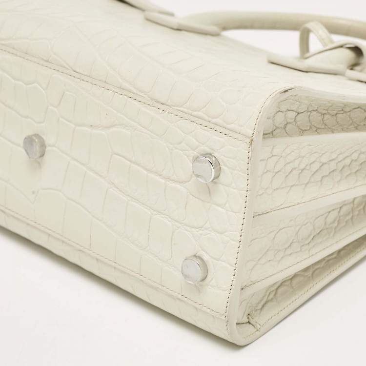 Pre Owned Saint Laurent White Croc Embossed Leather Baby Classic Sac De Jour Tote