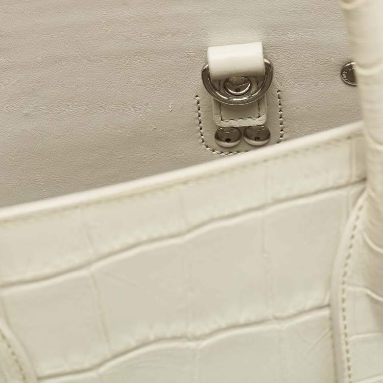 Pre Owned Saint Laurent White Croc Embossed Leather Baby Classic Sac De Jour Tote