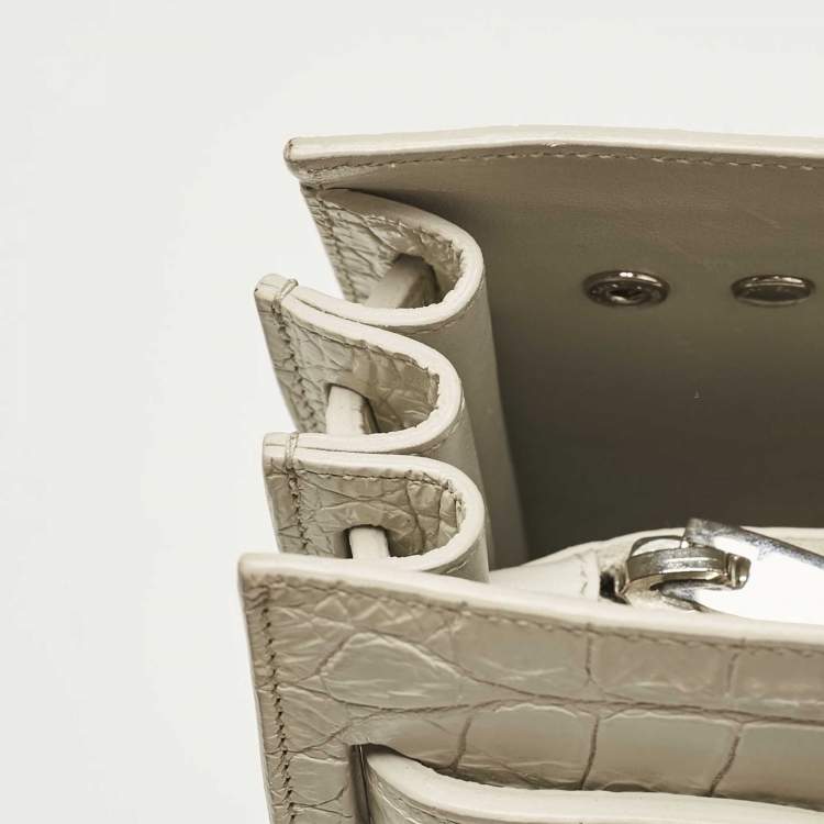 Pre Owned Saint Laurent White Croc Embossed Leather Baby Classic Sac De Jour Tote