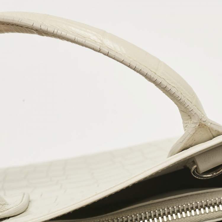 Pre Owned Saint Laurent White Croc Embossed Leather Baby Classic Sac De Jour Tote