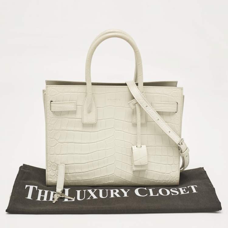 Pre Owned Saint Laurent White Croc Embossed Leather Baby Classic Sac De Jour Tote