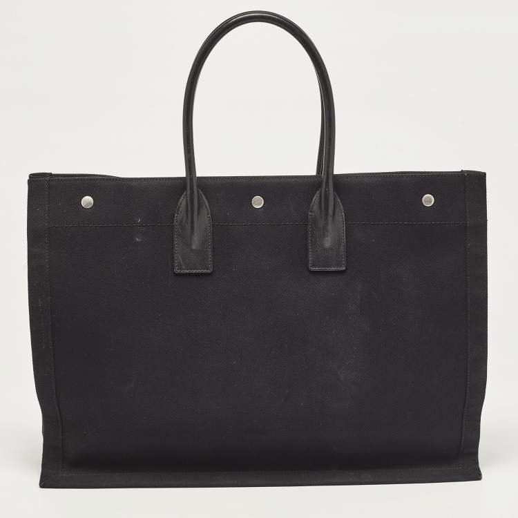 Pre Owned Saint Laurent Black Canvas and Leather Large Rive Gauche Tote