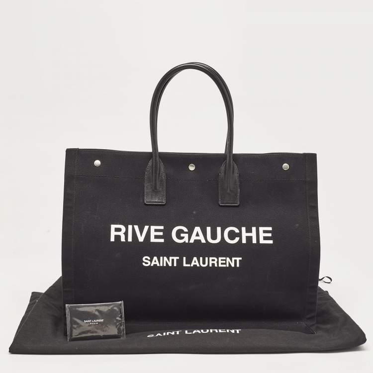 Pre Owned Saint Laurent Black Canvas and Leather Large Rive Gauche Tote
