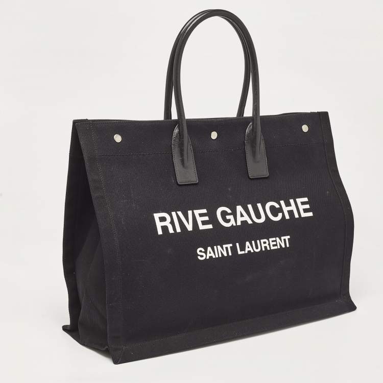 Pre Owned Saint Laurent Black Canvas and Leather Large Rive Gauche Tote