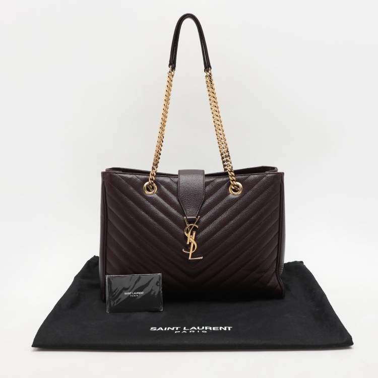 Pre Owned Saint Laurent Burgundy Matelassé Leather Monogram Shopper Tote