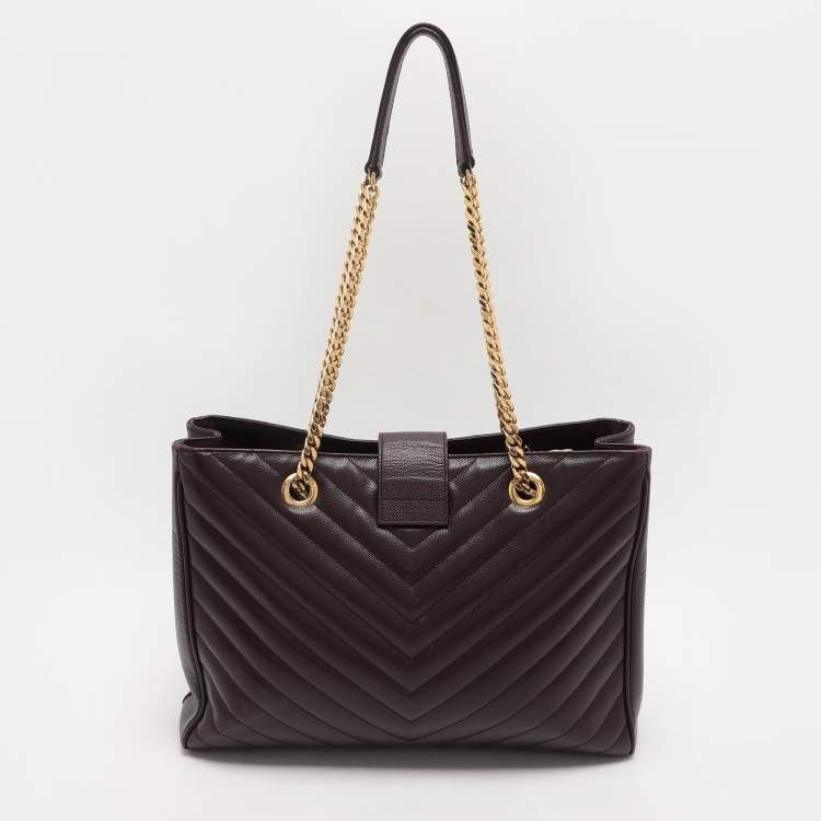 Pre Owned Saint Laurent Burgundy Matelassé Leather Monogram Shopper Tote