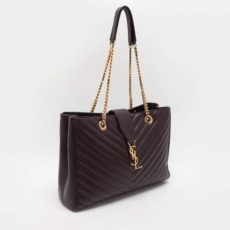 Pre Owned Saint Laurent Burgundy Matelassé Leather Monogram Shopper Tote