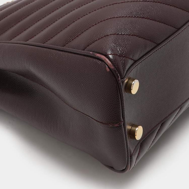 Pre Owned Saint Laurent Burgundy Matelassé Leather Monogram Shopper Tote