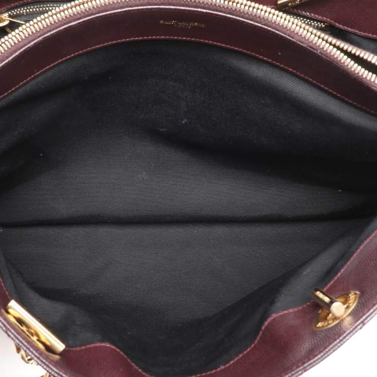Pre Owned Saint Laurent Burgundy Matelassé Leather Monogram Shopper Tote