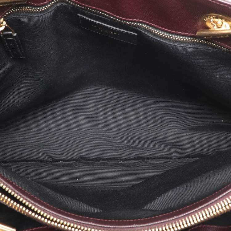 Pre Owned Saint Laurent Burgundy Matelassé Leather Monogram Shopper Tote