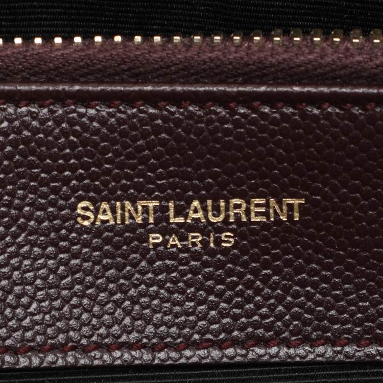 Pre Owned Saint Laurent Burgundy Matelassé Leather Monogram Shopper Tote