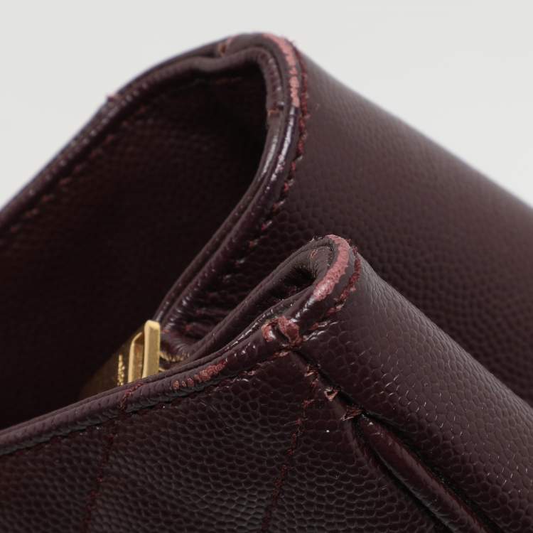 Pre Owned Saint Laurent Burgundy Matelassé Leather Monogram Shopper Tote