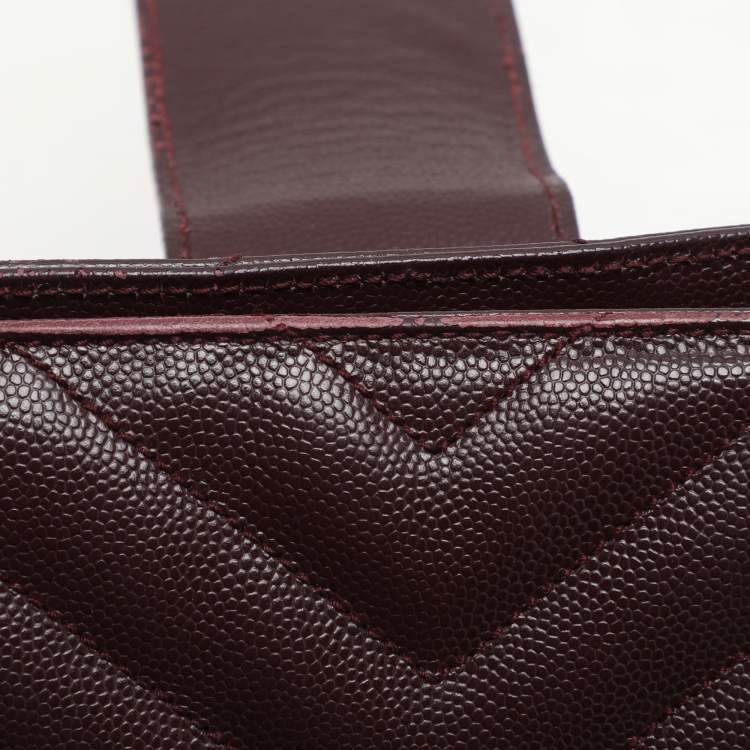 Pre Owned Saint Laurent Burgundy Matelassé Leather Monogram Shopper Tote