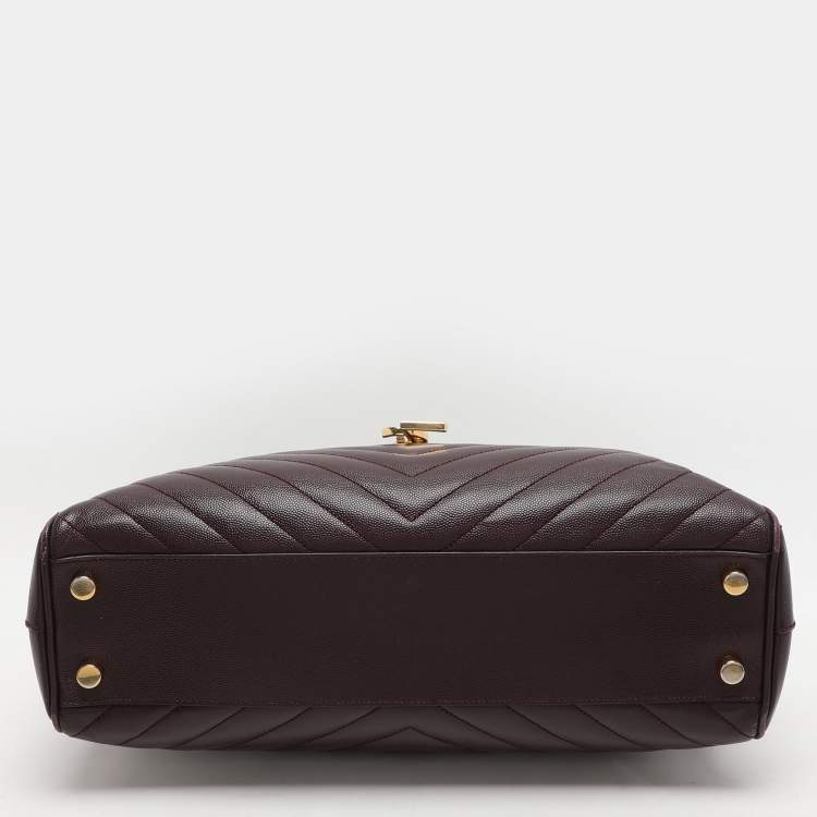 Pre Owned Saint Laurent Burgundy Matelassé Leather Monogram Shopper Tote