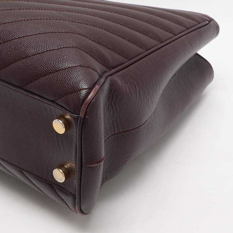 Pre Owned Saint Laurent Burgundy Matelassé Leather Monogram Shopper Tote