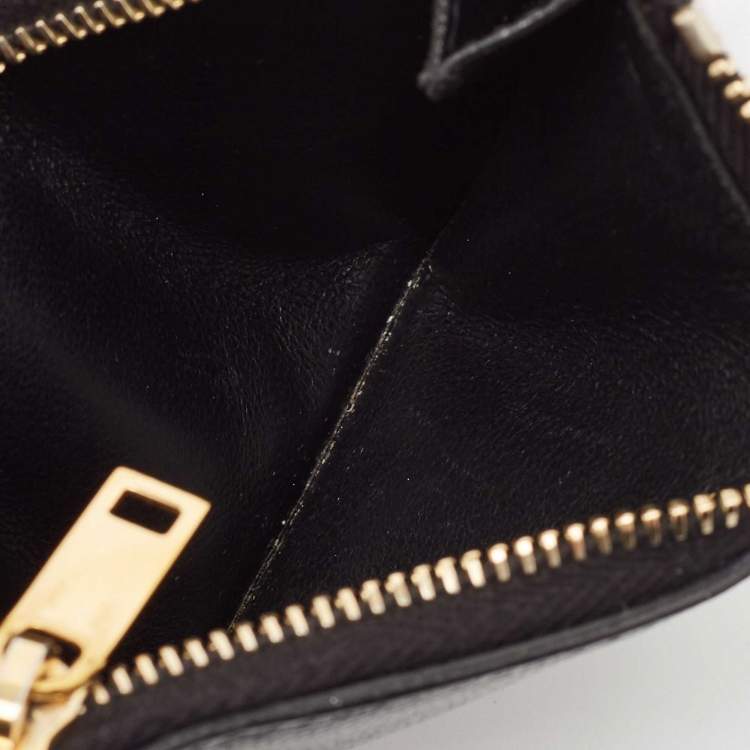 Pre Owned Saint Laurent Black Leather Cassandre Zip Card Holder