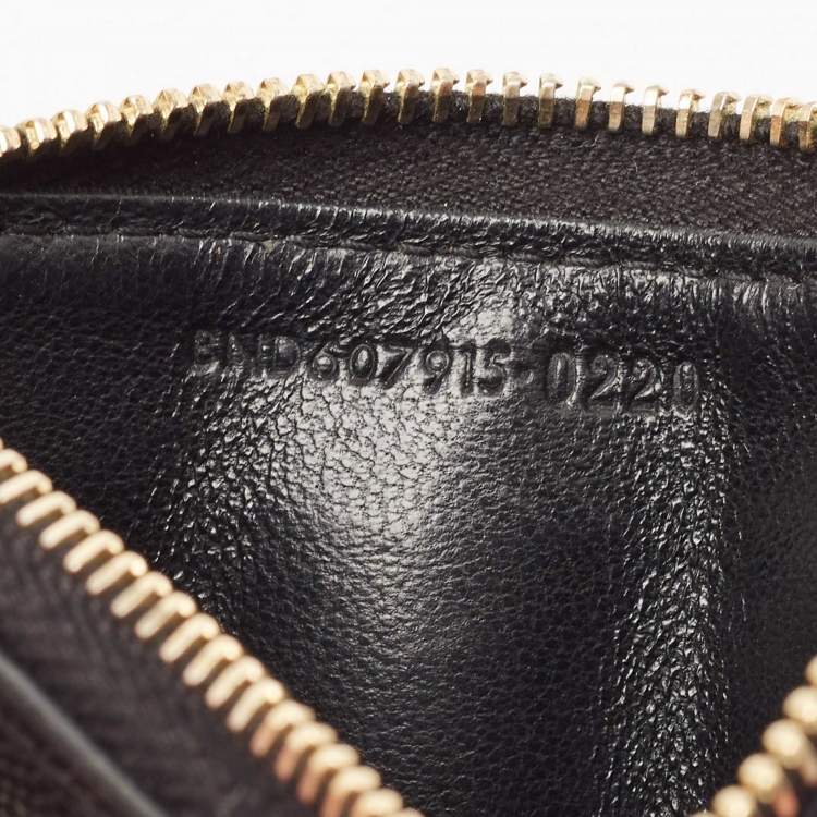 Pre Owned Saint Laurent Black Leather Cassandre Zip Card Holder