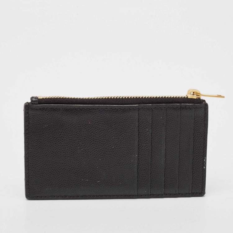 Pre Owned Saint Laurent Black Leather Cassandre Zip Card Holder