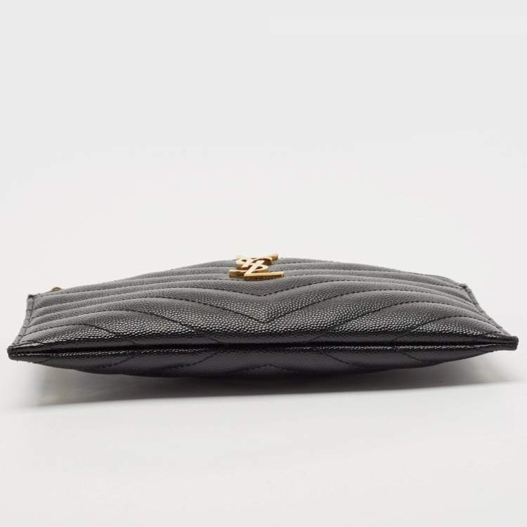 مملوكة مسبقًا Saint Laurent Black Matelassé Leather Monogram Zip Pouch