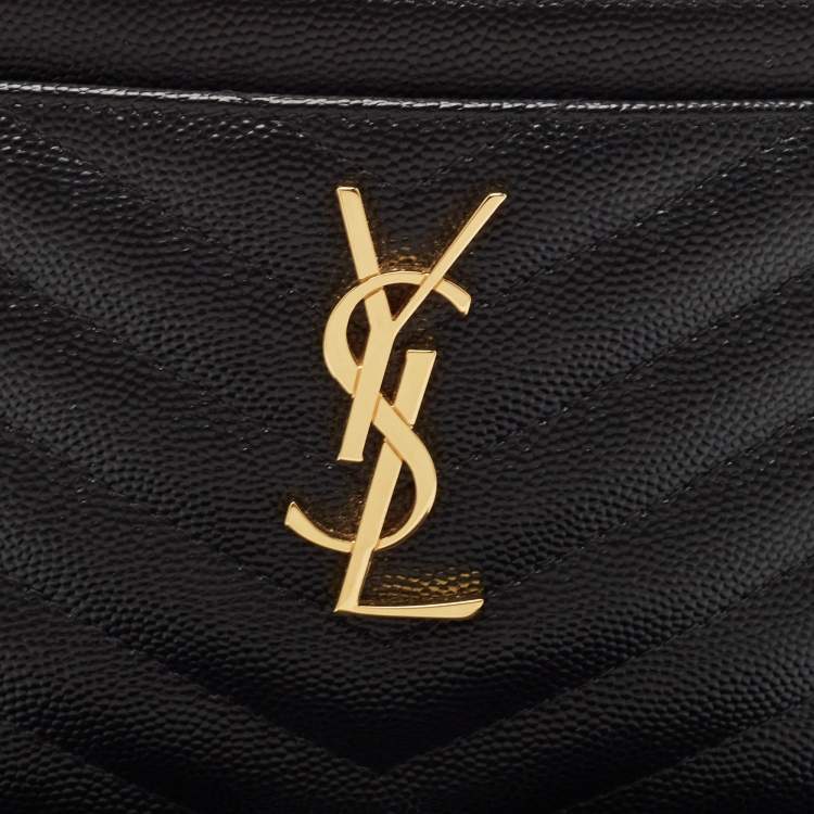 مملوكة مسبقًا Saint Laurent Black Matelassé Leather Monogram Zip Pouch