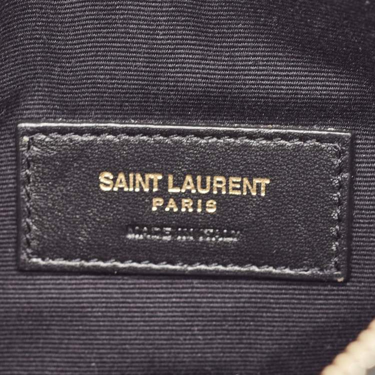 مملوكة مسبقًا Saint Laurent Black Matelassé Leather Monogram Zip Pouch
