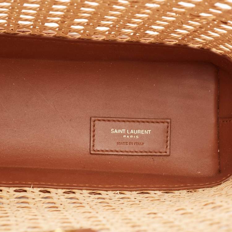 Pre Owned Saint Laurent Brown Woven Rattan and Leather Toy Tote