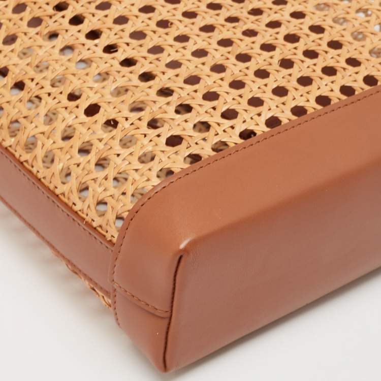 Pre Owned Saint Laurent Brown Woven Rattan and Leather Toy Tote