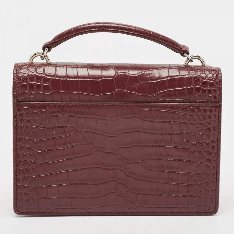Pre Owned Saint Laurent Burgundy Croc Embossed Leather Sunset Wallet On Chain