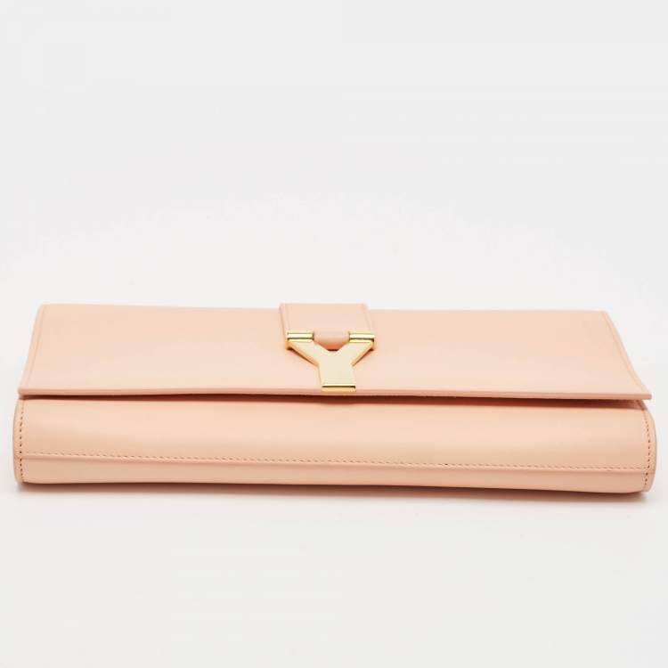 Pre Owned Saint Laurent Peach Leather Y Line Clutch